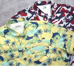 Lot of 2 Ocean Coast Men's 2XLT Fishing Shirts Marlin Tropical Camo Big & Tall